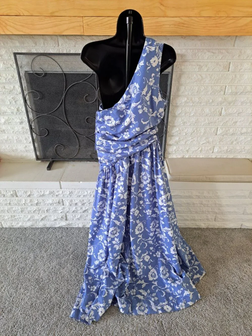 New Abercrombie & Fitch Maxi Womens One-Shoulder White Blue Floral Dress Size L - Picture 8 of 13